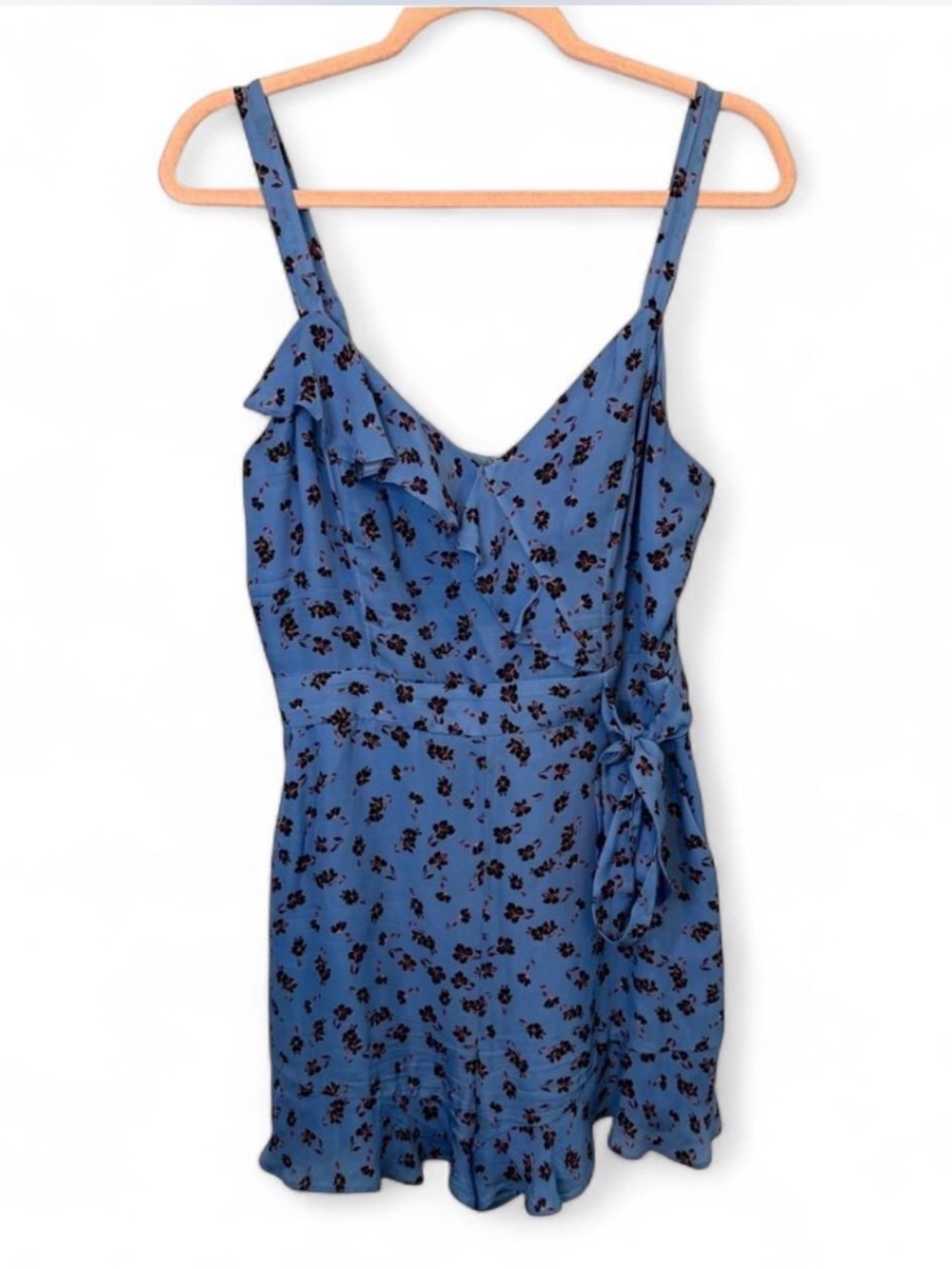 Parker Cartagena Blue Floral Ruffle Silk Blend Romper Size 6 Cottagecore
